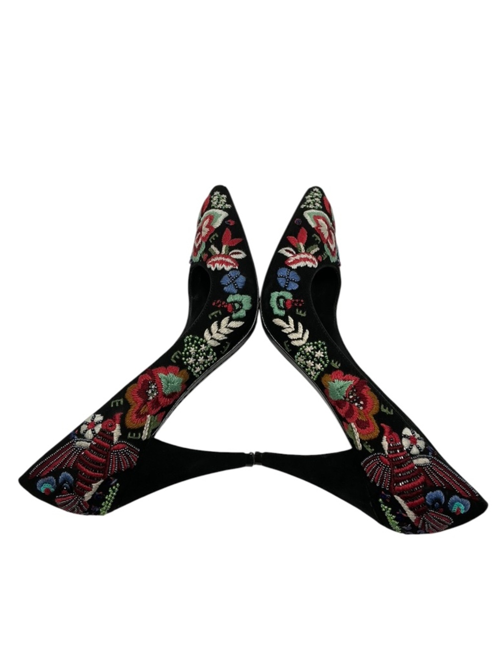 Alice + Olivia Embroidered Beaded Velvet Floral Pointed Toe Pumps Size 7 - Picture 9 of 16